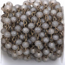 13 feet (4.33 yards) FROSTED GREY Crystal Rondelle Rosary Chain, bronze, 6mm faceted rondelle glass beads, fch0431b