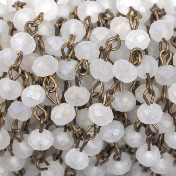 1 yard FROSTED WHITE Crystal Rondelle Rosary Chain, bronze, 6mm faceted rondelle glass beads, fch0432a