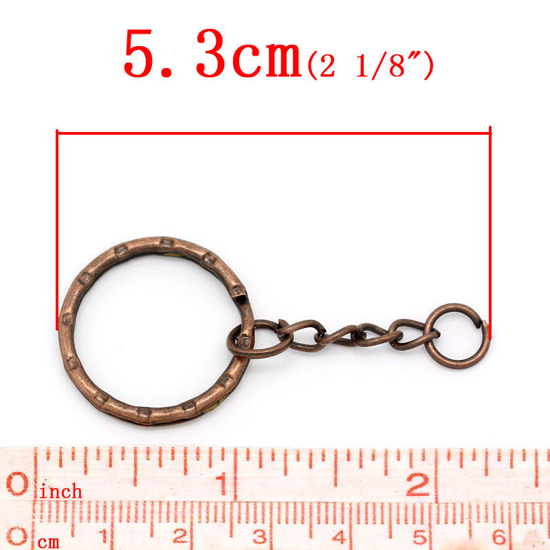 30 Copper Key Rings with Chain, for adding your own charms, beads, 1" diameter fin0554