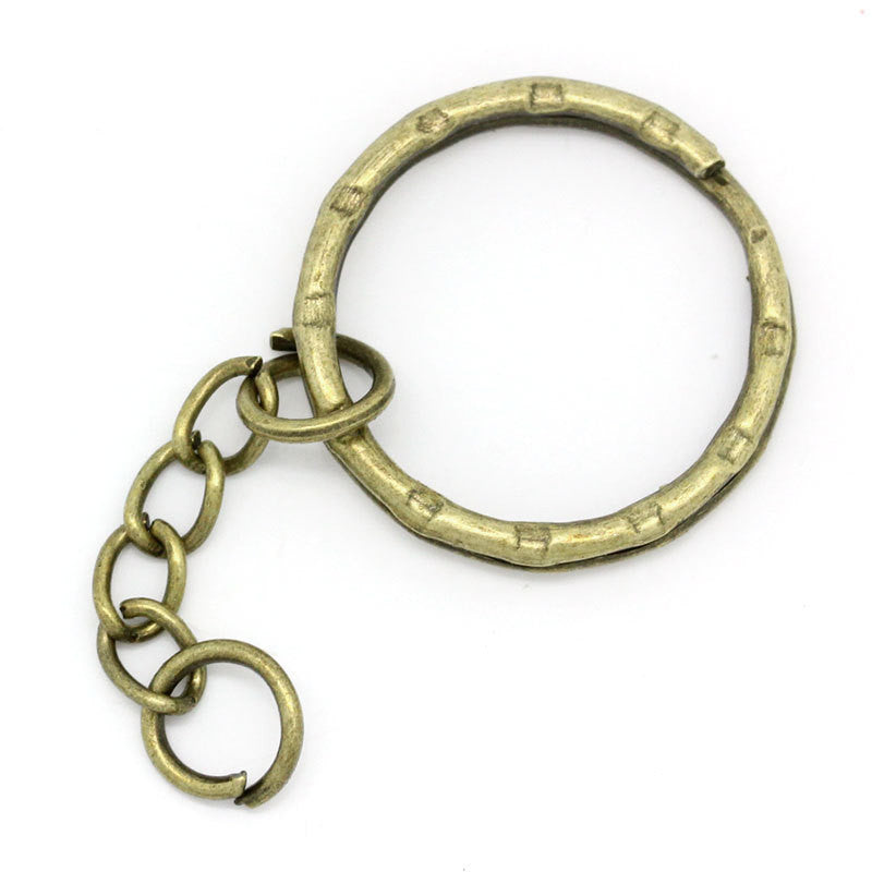 30 Bronze Key Rings with Chain, for adding your own charms, beads, 1" diameter fin0555