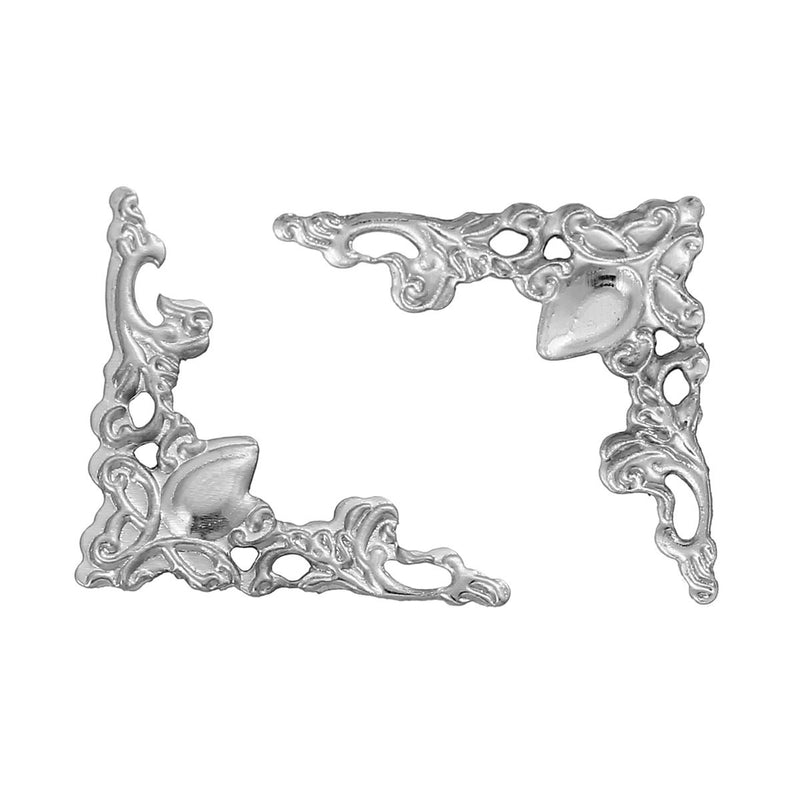 10 Antique Silver Filigree Triangle Corner Connector Links w/ butterfly accents, small, 22x22mm, fil0065a