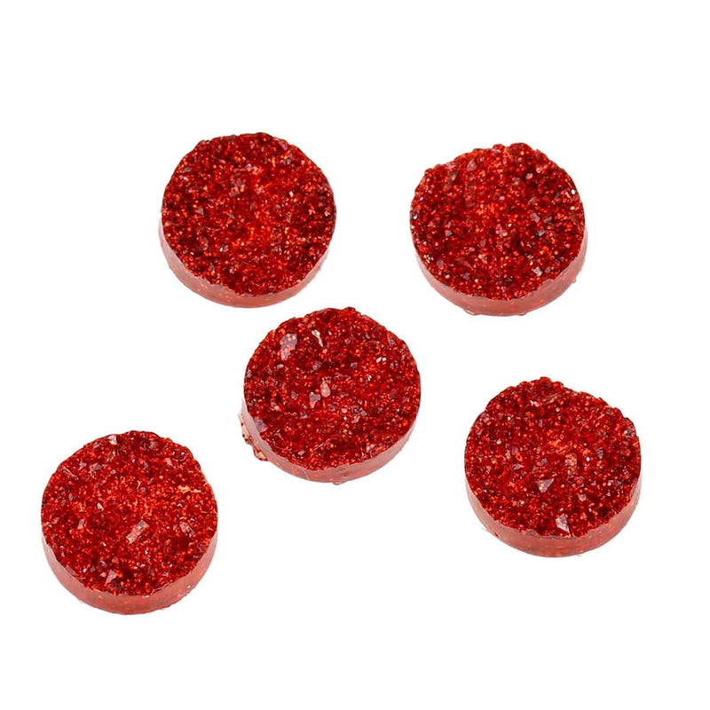 10 Round Resin Metallic Bright RED DRUZY CABOCHONS, faux glitter druzy, 12mm, cab0431