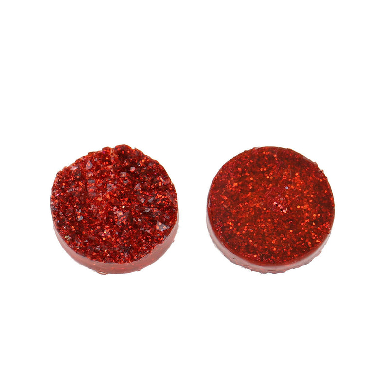 10 Round Resin Metallic Bright RED DRUZY CABOCHONS, faux glitter druzy, 12mm, cab0431