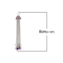 1 Silver Tone Rhinestone Tassel Pendant Charm, mixed color gem tassels, about 3" long lobster clasp, chs2404