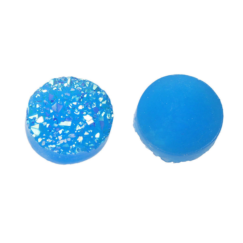 10 Round Resin AB Aqua BLUE DRUZY Cabochons, turquoise blue, faux druzy, 12mm, cab0429