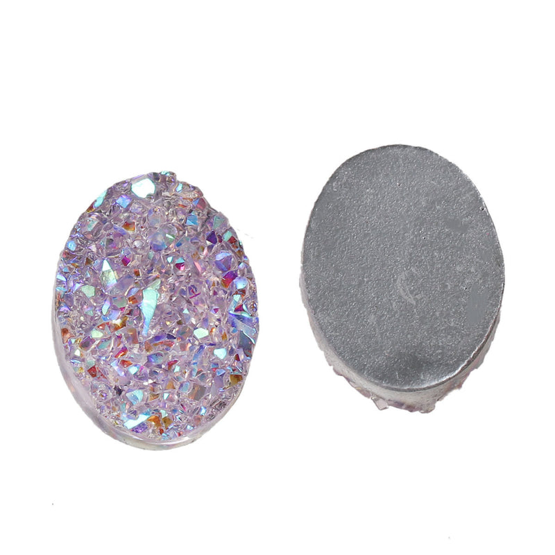 10 Oval Resin Ab Coated Pale Lavender PURPLE DRUZY CABOCHONS, faux glitter druzy, 18x13mm, cab0437