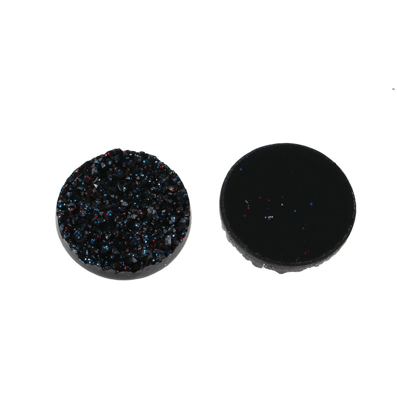 10 Round Resin Midnight BLACK DRUZY CABOCHONS, faux glitter druzy, 18mm, cab0440