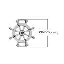 10 Silver Metal SHIP WHEEL Connector Charm Pendants with s11 rhinestone center, chs2415