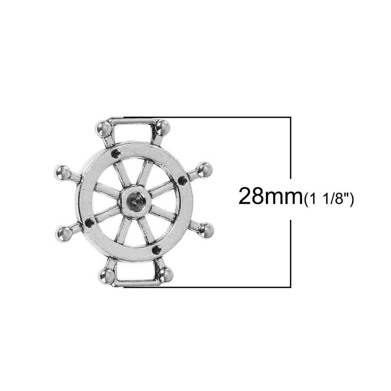 10 Silver Metal SHIP WHEEL Connector Charm Pendants with s11 rhinestone center, chs2415