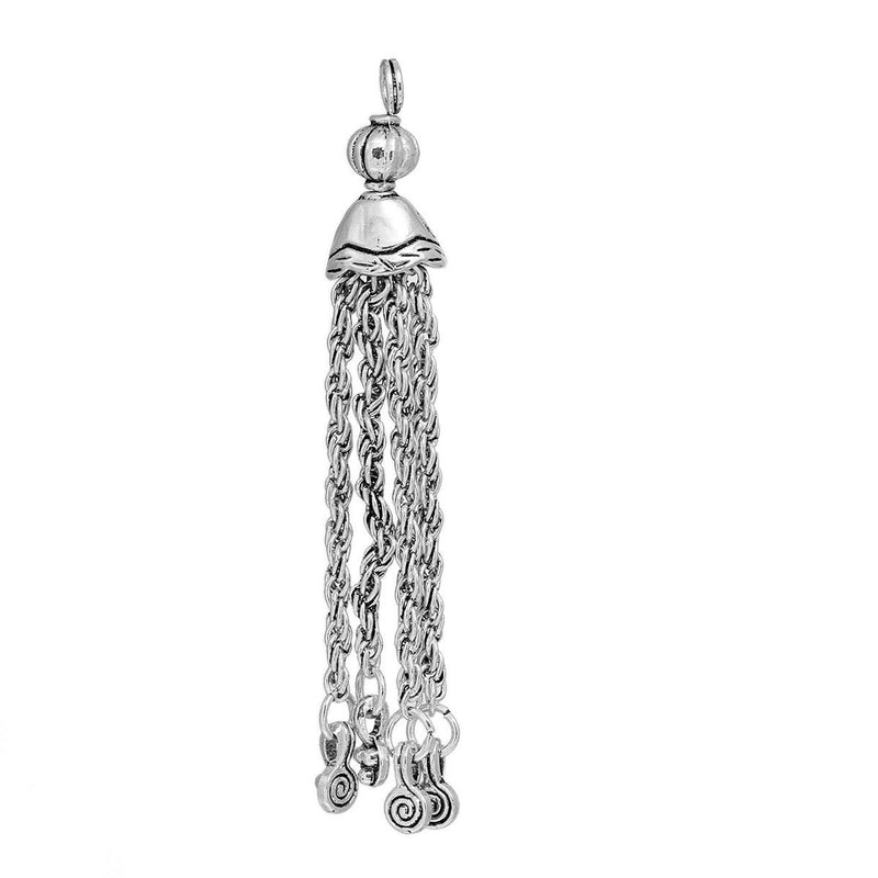 2 Silver Tone ROPE CHAIN Tassel Pendant Charms, dotted accent charms, about 3" long chs2410