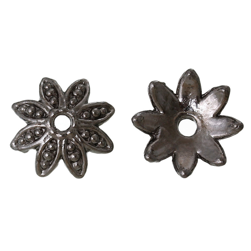 25 Gunmetal Black Leaf Bead Caps, fits 16mm beads, Leaves Bead End Caps, 14mm diameter, fin0563