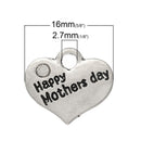 1 Antique Silver Rhinestone "Happy Mother's Day" Heart Charm Pendant 16x14mm chs2296a