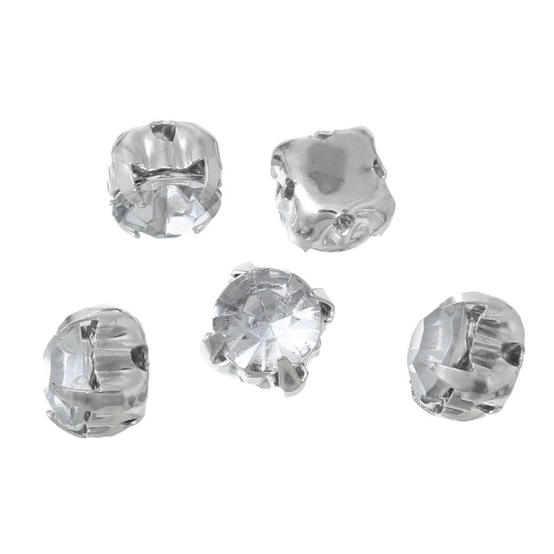 25 Silver Plated Montee Beads, Clear Rhinestone Montees Spacer Beads, prong-set, 5mm, bme0381
