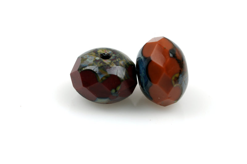 25 DARK RED and ORANGE Rondelles Czech Glass Beads, 8mm, bgl1366