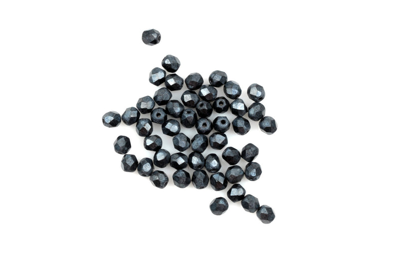 50 METALLIC GUNMETAL Fire Polished Faceted Rounds Czech Glass Beads 4mm bgl1368