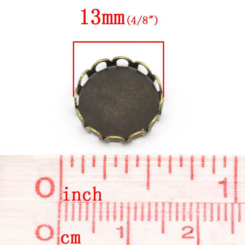 10 Antique Bronze Cabochon Settings, filigree bezel tray fits 12mm round cabochons, fin0525