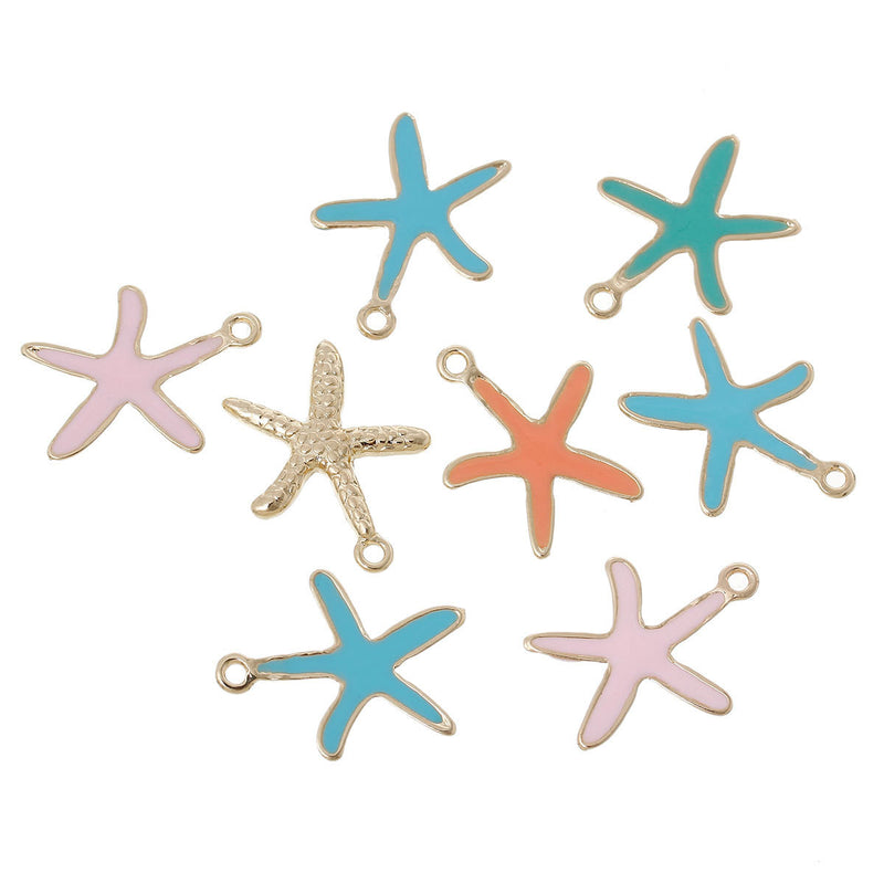 10 Large Enamel and Gold Plated STARFISH BEACH Pendants Charms, mixed colors, 30x23mm, chg0384