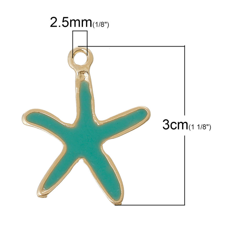 10 Large Enamel and Gold Plated STARFISH BEACH Pendants Charms, mixed colors, 30x23mm, chg0384