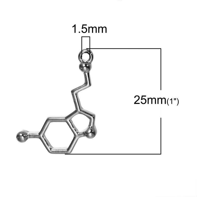 5 SEROTONIN Molecule Chemistry Charms, Silver Tone Charm Pendants, Science Charms, chs2324