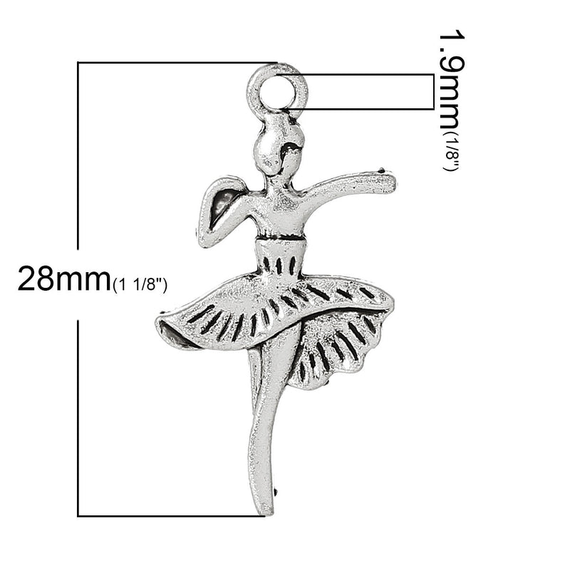 10 BALLET GIRL Ballerina Antique Silver Charms Pendants, dance charms, chs2326