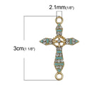 5 LIGHT BLUE Enamel and Light Gold Plated Fancy Cross with Rhinestones Connector Charms, chg0381