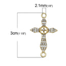 5 WHITE Enamel and Light Gold Plated FANCY Cross with Rhinestones Connector Charms, chg0379