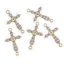 5 WHITE Enamel and Light Gold Plated FANCY Cross with Rhinestones Connector Charms, chg0379