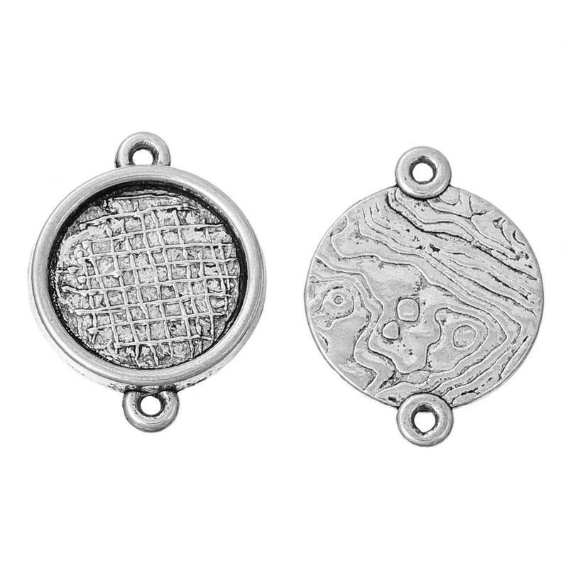10 Antique Silver Connector Charms Bezel Trays, fits 14mm cabochon, chs2327