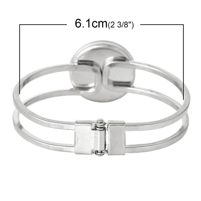 3 Silver Tone Open Bangle Bracelets, Copper Based, fits about 7-5/8" wrist Small to Medium wrist, fits 25mm cabochon, fin0520