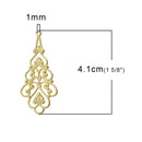 10 GOLD PLATED Brass Teardrop Filigree, Charms, Pendants, Findings, 41x18mm, fil0062