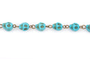 11 feet spool TURQUOISE HOWLITE SKULL Bead Rosary Chain, gemstone chain, bronze gold links, 10mm skull gemstone beads, fch0370b