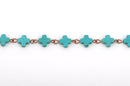 13 ft (4.33 yards) spool TURQUOISE HOWLITE Maltese CROSS Bead Rosary Chain, gemstone chain, copper links, 8mm round gemstone beads, fch0375