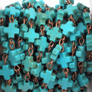 13 ft (4.33 yards) spool TURQUOISE HOWLITE Maltese CROSS Bead Rosary Chain, gemstone chain, copper links, 8mm round gemstone beads, fch0375