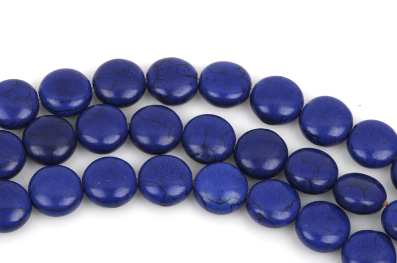 14mm ROYAL BLUE Howlite Round Coin Beads, full strand, 27 beads, how0442