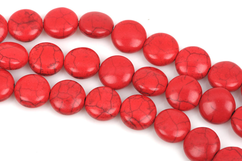 12mm RED Howlite Round Coin Beads, full strand, 33 beads, how0450