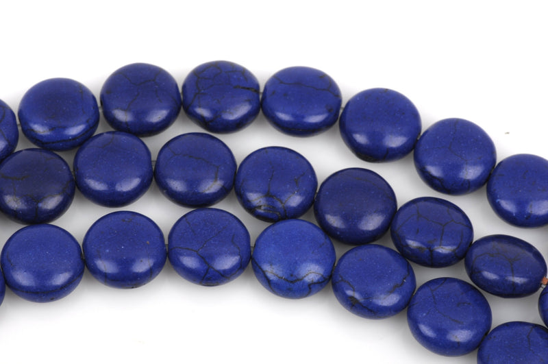 12mm ROYAL BLUE Howlite Round Coin Beads, full strand, 33 beads, how0452