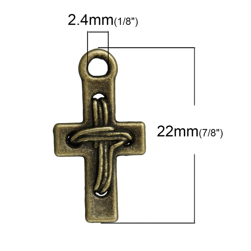 10 Bronze RUSTIC CROSS Charm Pendants, 7/8"  chb0424a