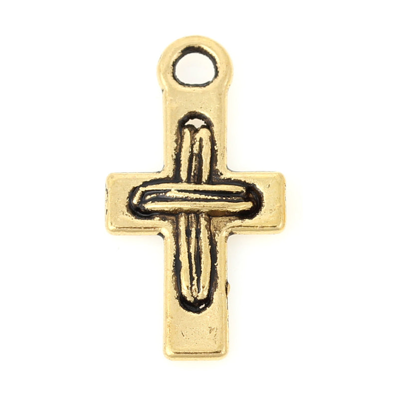 50 Gold RUSTIC CROSS Charm Pendants, 7/8"  chg0386b