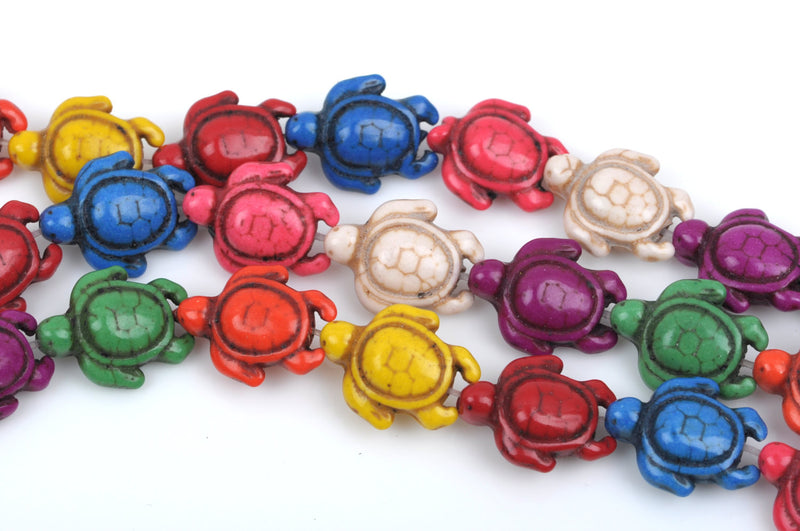 1 Strand 15.5" Mixed Bright Colors Stone TURTLE Carved Gemstone Beads . 24 beads  how0461