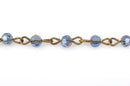 13 feet spool Blue Crystal Rosary Chain, bronze, 4mm round faceted crystal beads, fch0377b
