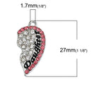 MOTHER and DAUGHTER Heart Charms Pendants, Pink and Clear Crystals, Mother's Day Charms, Charm Pendants, 1 set,  chs2307
