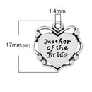 10 Silver MOTHER of the BRIDE Charm Pendants, Heart Charms, chs2312