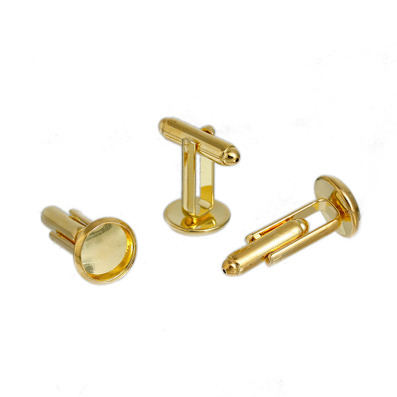 10 pcs (5 pair) GOLD PLATED CUFFLINKS Cuff Links with 10mm Bezel Tray, fits 10mm cabochons, fin0522