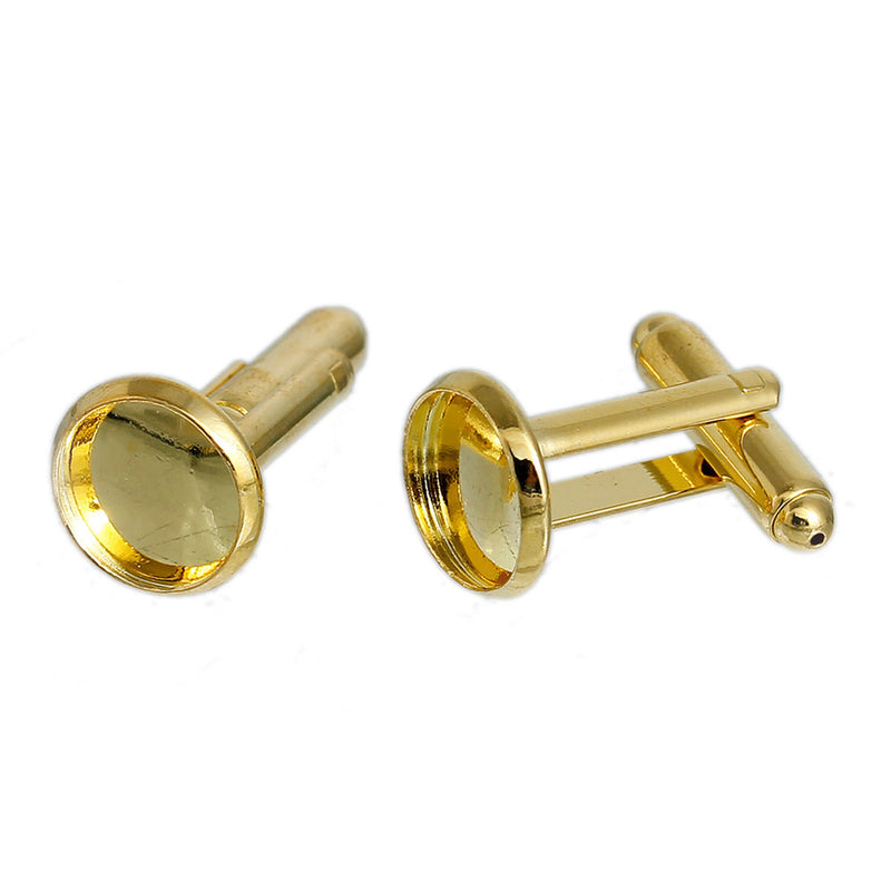 10 pcs (5 pair) GOLD PLATED CUFFLINKS Cuff Links with 10mm Bezel Tray, fits 10mm cabochons, fin0522