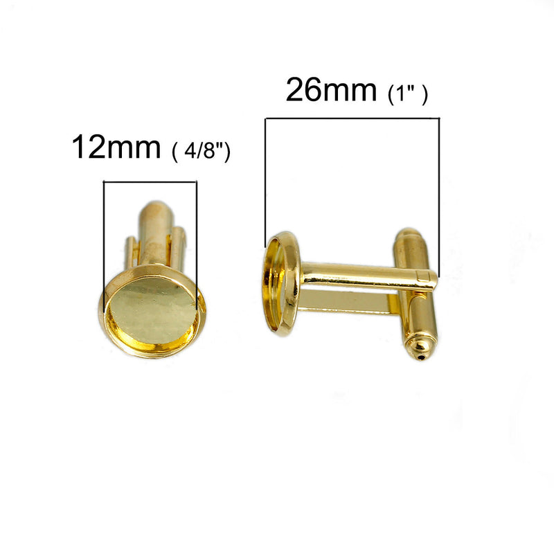 10 pcs (5 pair) GOLD PLATED CUFFLINKS Cuff Links with 10mm Bezel Tray, fits 10mm cabochons, fin0522