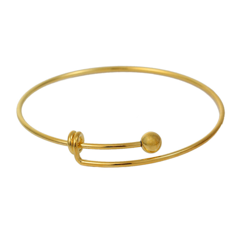 10 Gold Plated Bangle Charm Bracelet, adjustable size expands to fit medium to large wrist, thick 14 gauge, 8-5/8" 22cm, fin0523