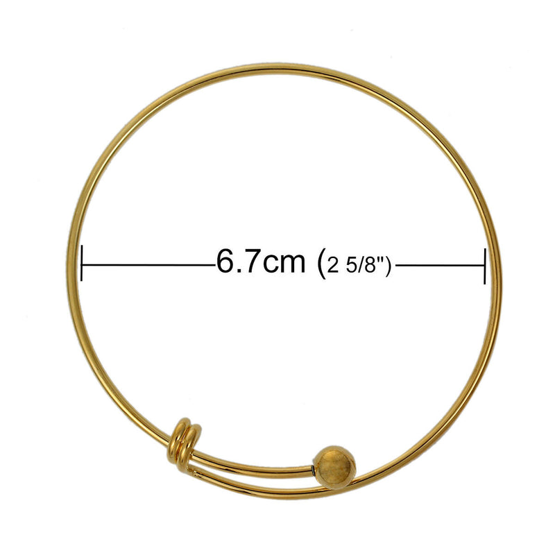 10 Gold Plated Bangle Charm Bracelet, adjustable size expands to fit medium to large wrist, thick 14 gauge, 8-5/8" 22cm, fin0523