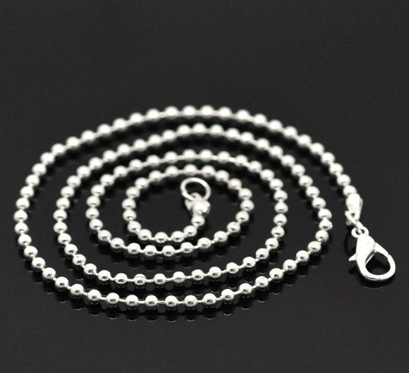 12 Silver Plated BALL CHAIN Necklaces, lobster clasp, 24" long 2.4mm, FCH0387