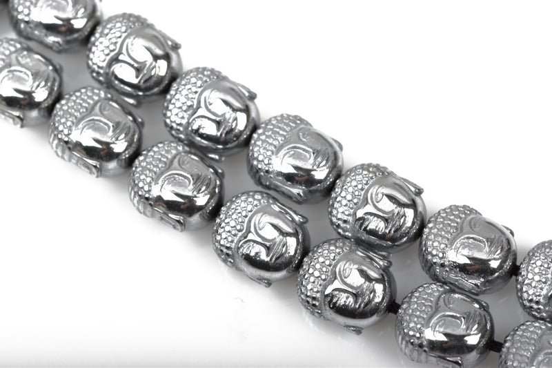 10 SILVER HEMATITE BUDDHA Beads, Titanium Coated Hematite Gemstone Beads, 10x8mm,  ghe0110