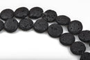 15mm BLACK LAVA Coin Beads, perfume diffuser beads, essential oil beads, lava stone beads, full strand, about 25 beads, glv0015